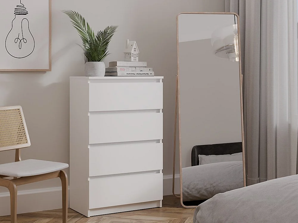 Komoda Malwa M4 | Biała | 60x34,5x97,5 cm| 4 Szuflady