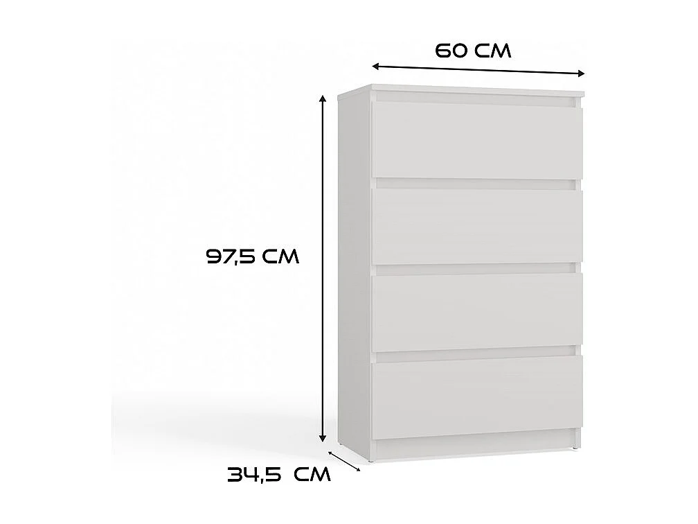 Komoda Malwa M4 | Biała | 60x34,5x97,5 cm| 4 Szuflady