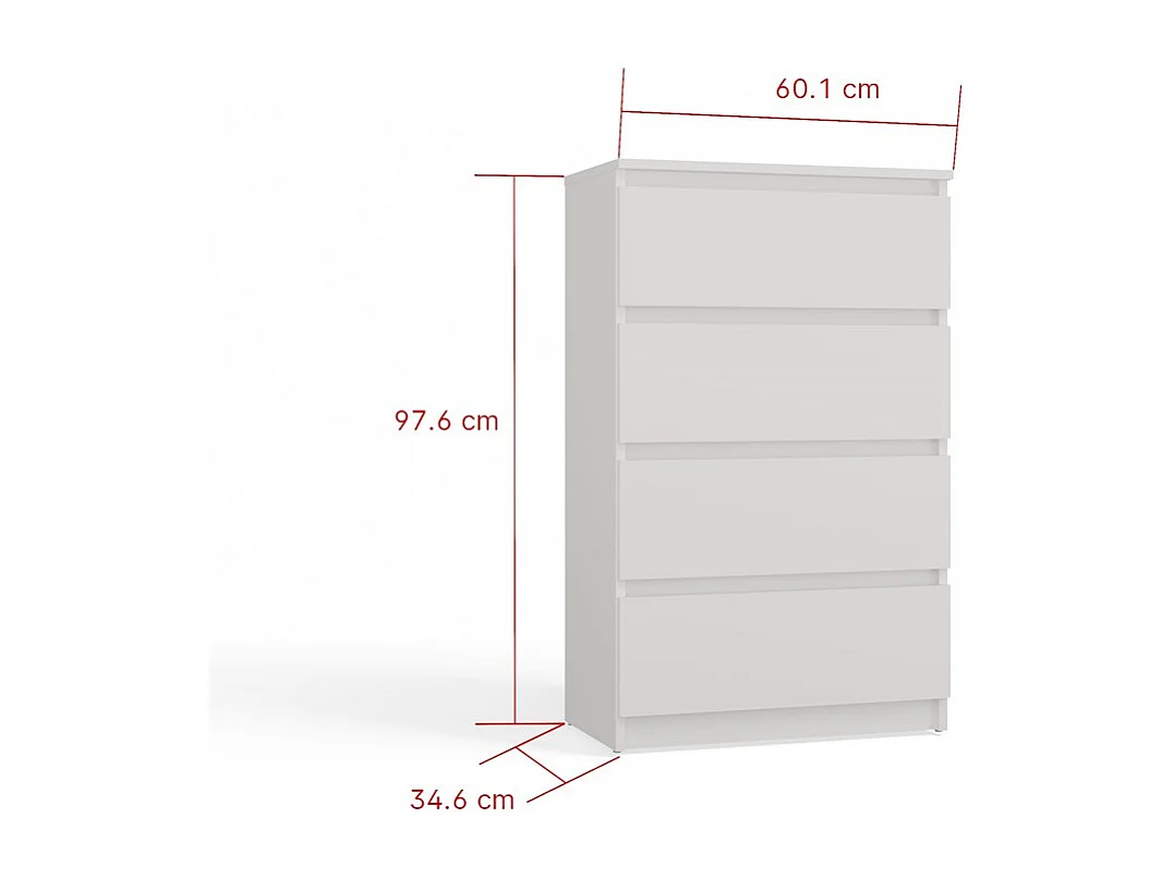 Komoda Malwa M4 | Biała | 60x34,5x97,5 cm| 4 Szuflady