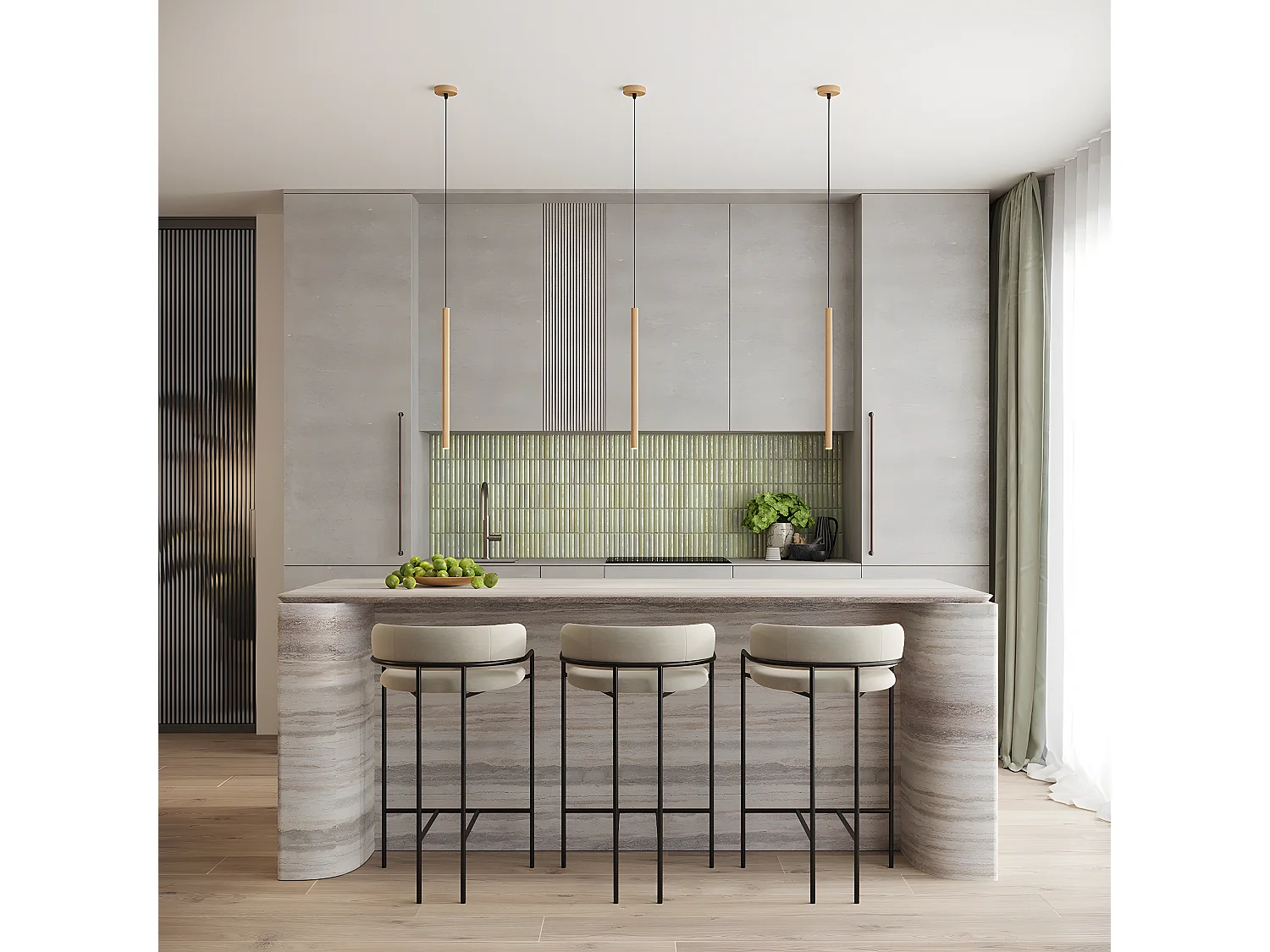 Pendelleuchten Arche Modern Aus  Stahl - 3 Lichtquellen - L.20 X H. Cm - Golden