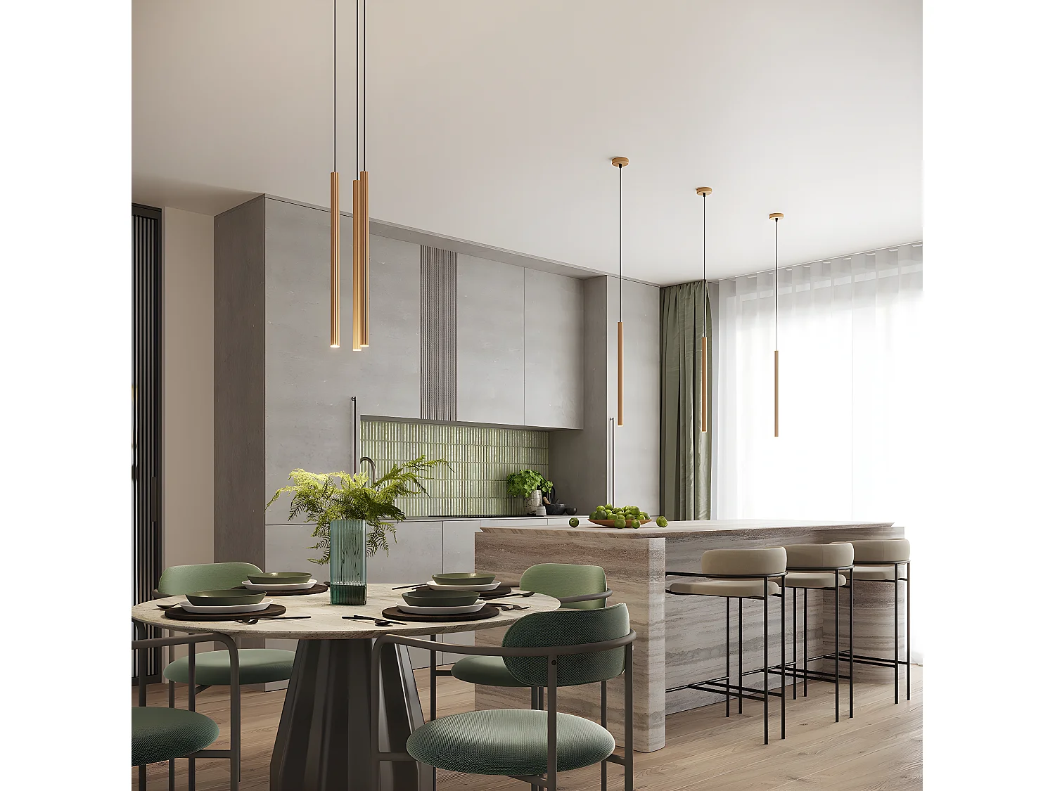 Pendelleuchten Arche Modern Aus  Stahl - 3 Lichtquellen - L.20 X H. Cm - Golden