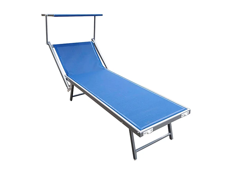 MilaniHome.it - lettino mare prendisole pieghevole in alluminio con tettuccio di design per esterno giardino cm 61 l x 189 p x 38 hdi coloreBlu