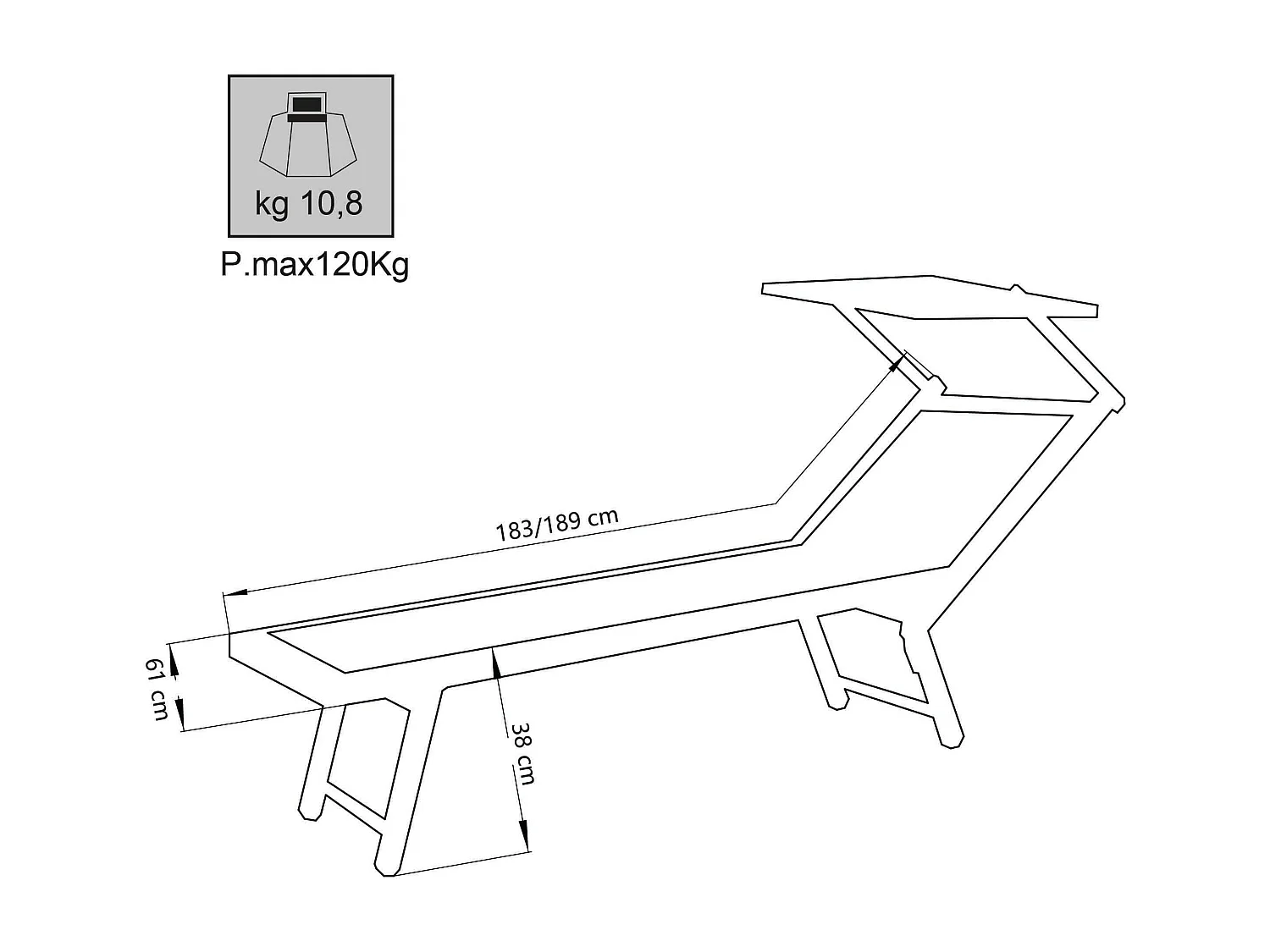 MilaniHome.it - lettino mare prendisole pieghevole in alluminio con tettuccio di design per esterno giardino cm 61 l x 189 p x 38 hdi coloreBianco