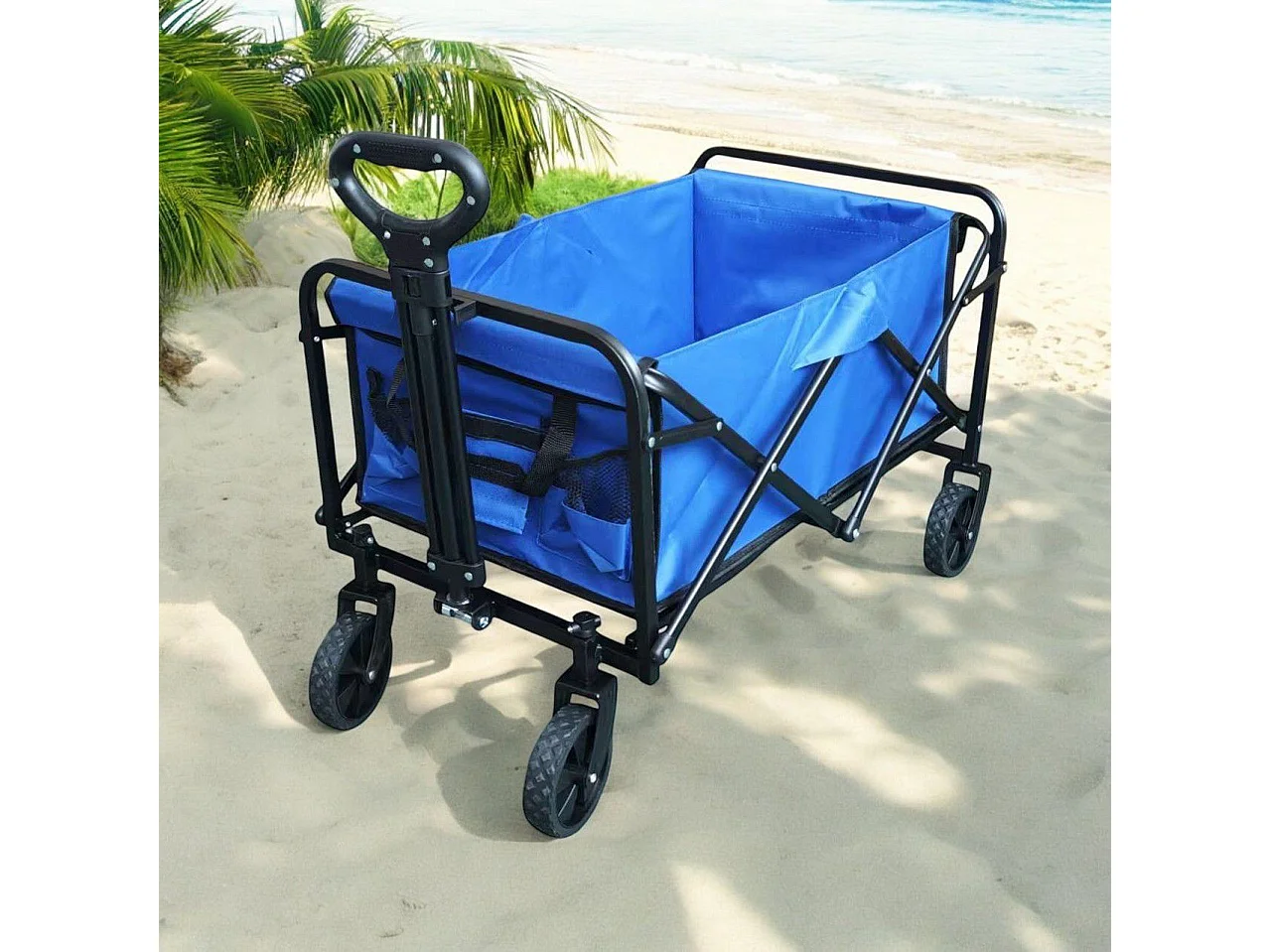 Milani Home - Carrello Pieghevole Con Ruote Da Spiaggia Per Campeggio Mare Piscina Giardino In Metallo E Oxford - Blu