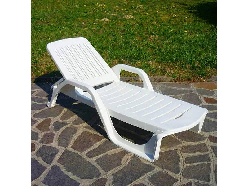 MilaniHome.it - Lettino da giardino impilabile in plastica bianco 190x71x46 hdi coloreBianco