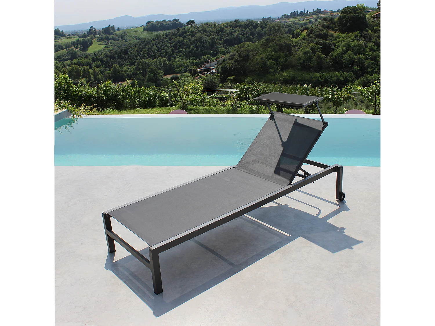 MilaniHome.it - lettino in alluminio con tettuccio di design per esterno giardino cm 78 l x 195 p x 32/54 hdi coloreAntracite