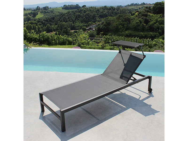 MilaniHome.it - lettino in alluminio con tettuccio di design per esterno giardino cm 78 l x 195 p x 32/54 hdi coloreAntracite