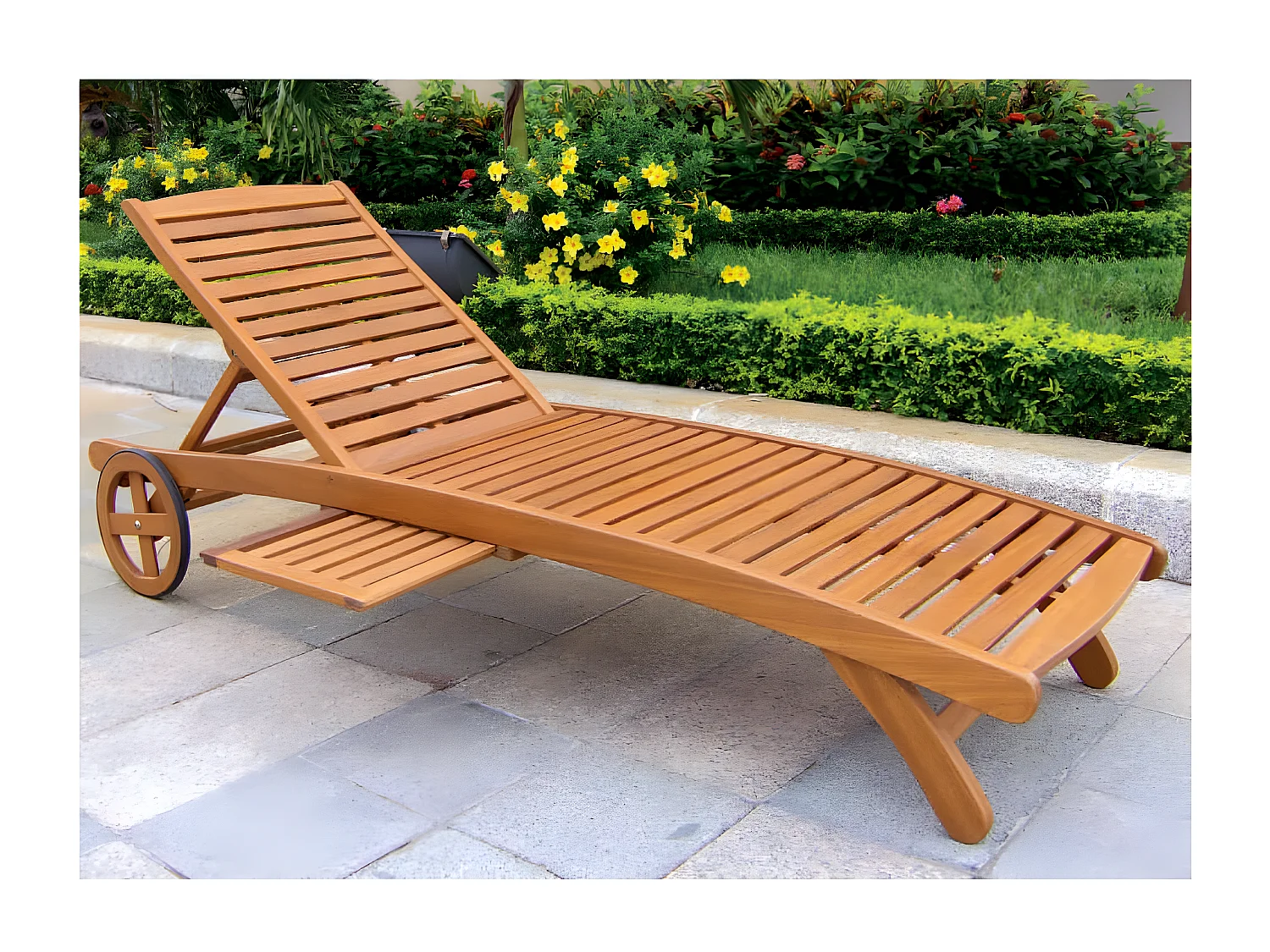 MilaniHome.it - Lettino Sdraio In Legno Di Acacia Con Ruote Per Esterno Giardino Portico Ristorante Bar Hotel Albergo Agriturismodi coloreMarrone