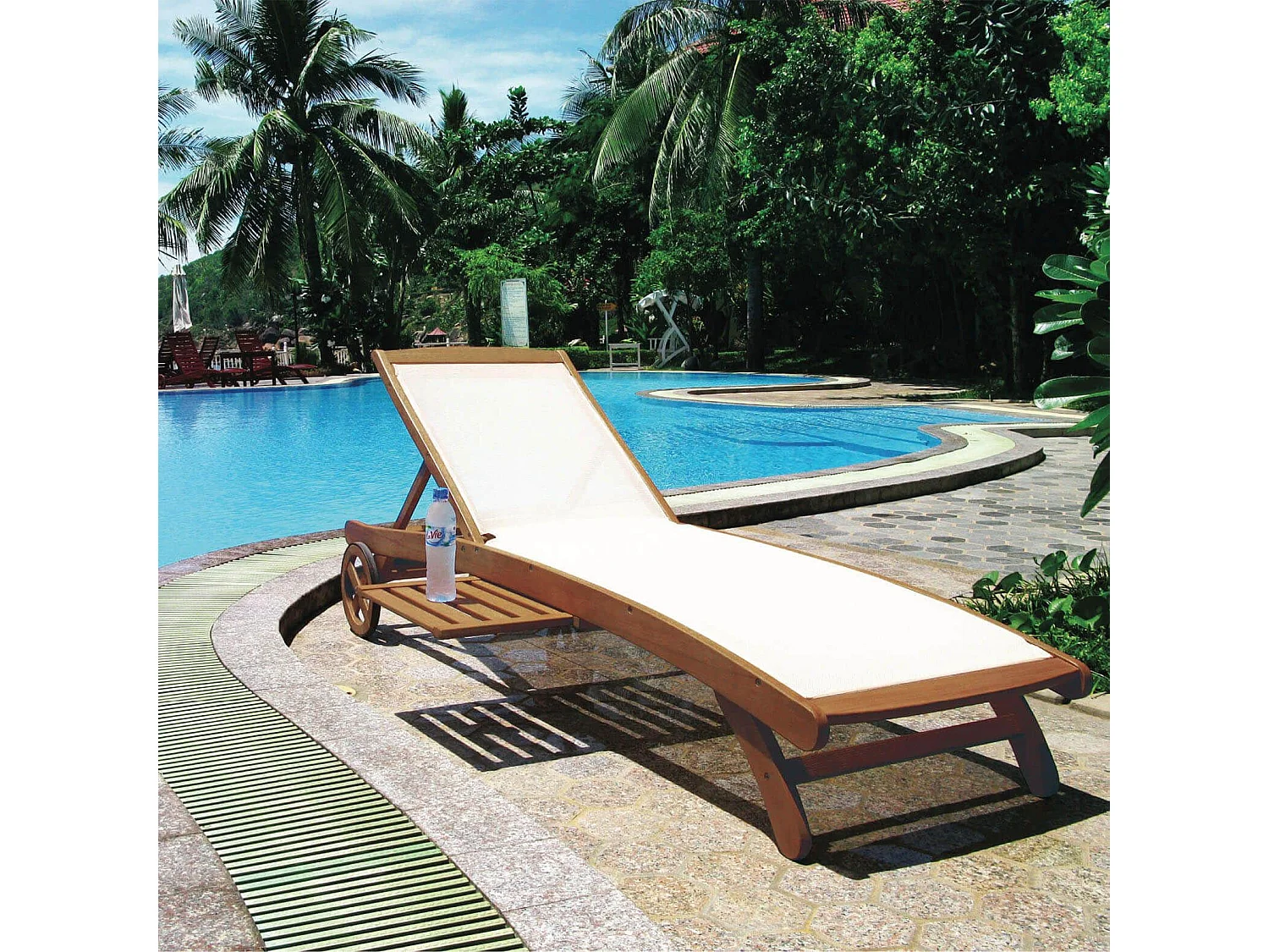 MilaniHome.it - Lettino Sdraio In Legno Di Acacia E Textilene Con Ruote Per Esterno Giardino Portico Ristorante Bar Hotel Albergo Agriturismodi coloreMarrone