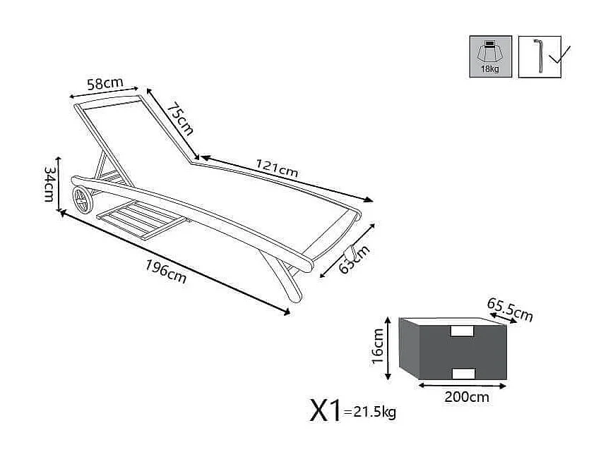 MilaniHome.it - Lettino Sdraio In Legno Di Acacia E Textilene Con Ruote Per Esterno Giardino Portico Ristorante Bar Hotel Albergo Agriturismodi coloreMarrone