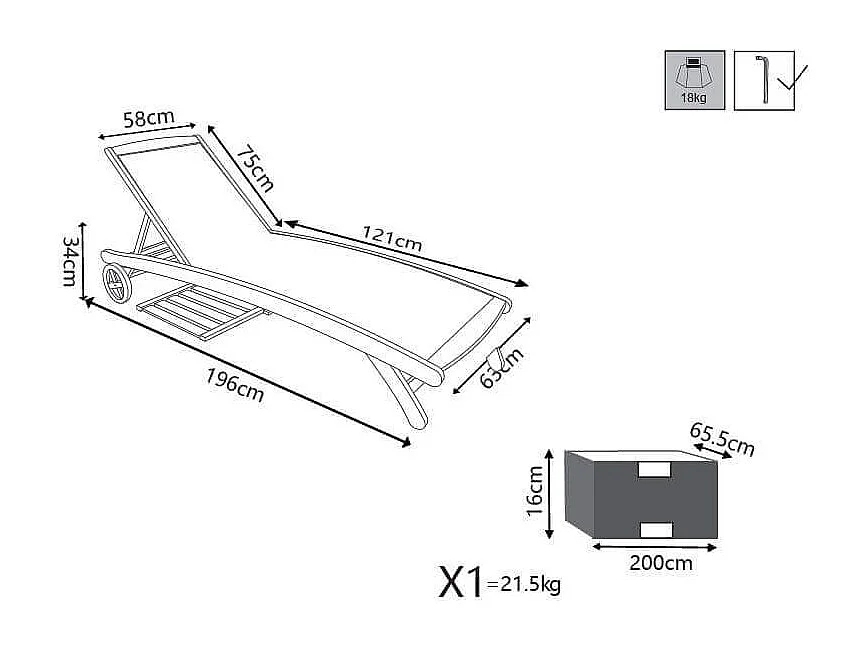 MilaniHome.it - Lettino Sdraio In Legno Di Acacia E Textilene Con Ruote Per Esterno Giardino Portico Ristorante Bar Hotel Albergo Agriturismodi coloreMarrone
