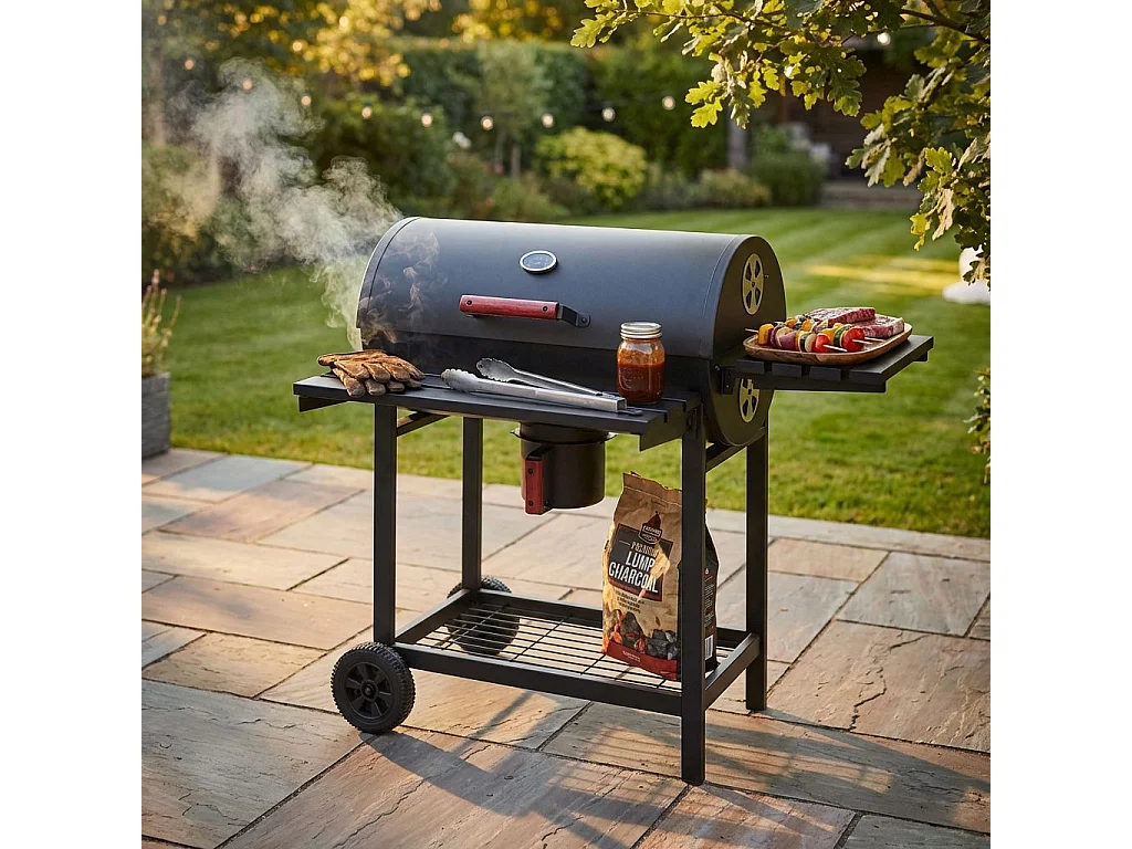 MilaniHome.it - barbecue a carbonella con affumicatore per giardino cottura lenta BBQ cm 113 x 70 x 97,5 cmdi coloreNero