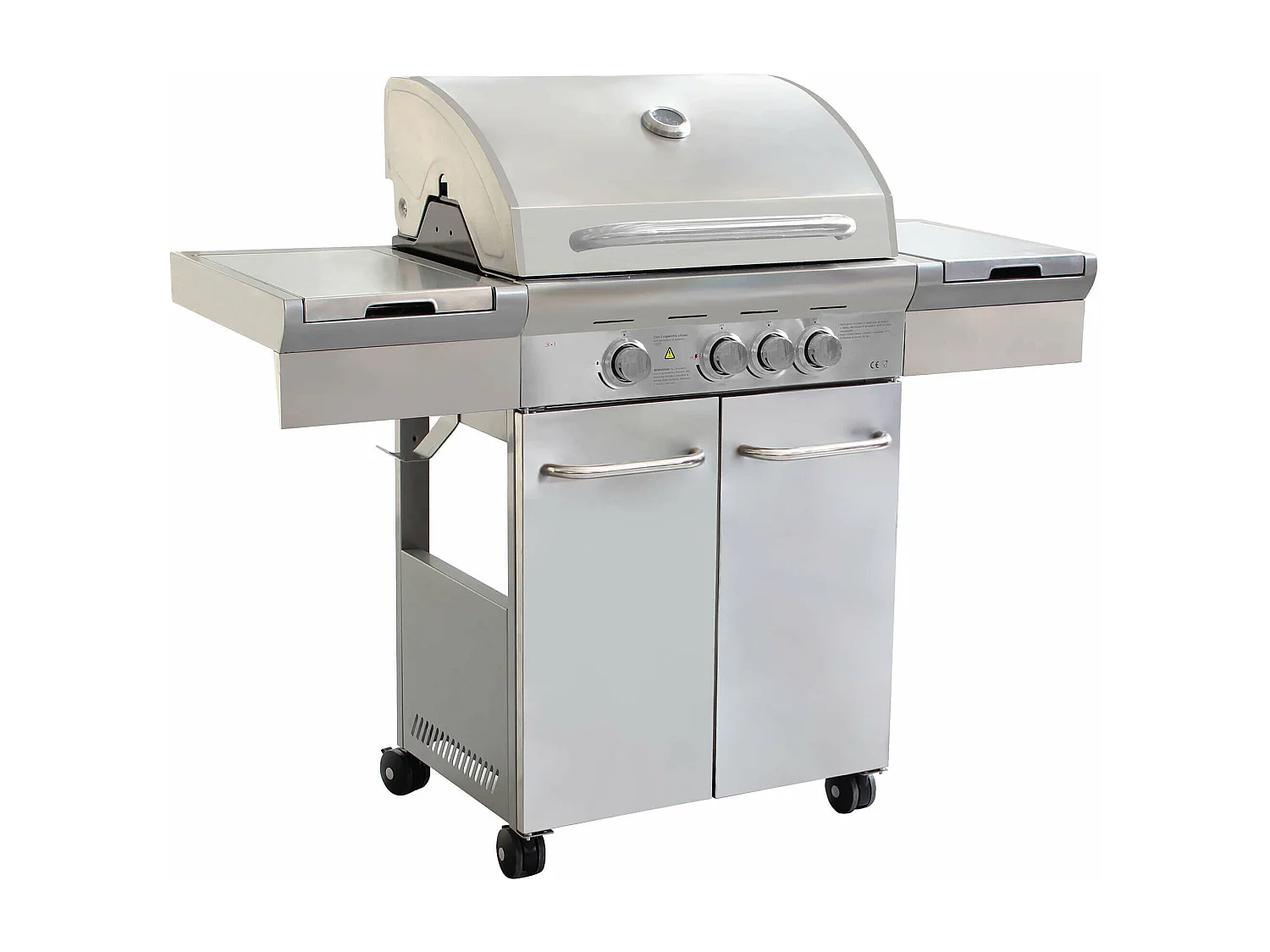 MilaniHome.it - Barbecue A Gas In Acciaio Inox 3 Fuochi + 1 Laterale, Con Piastra E Griglia In Ghisa Per Esterno Giardino Portico Terrazzodi coloreGrigio