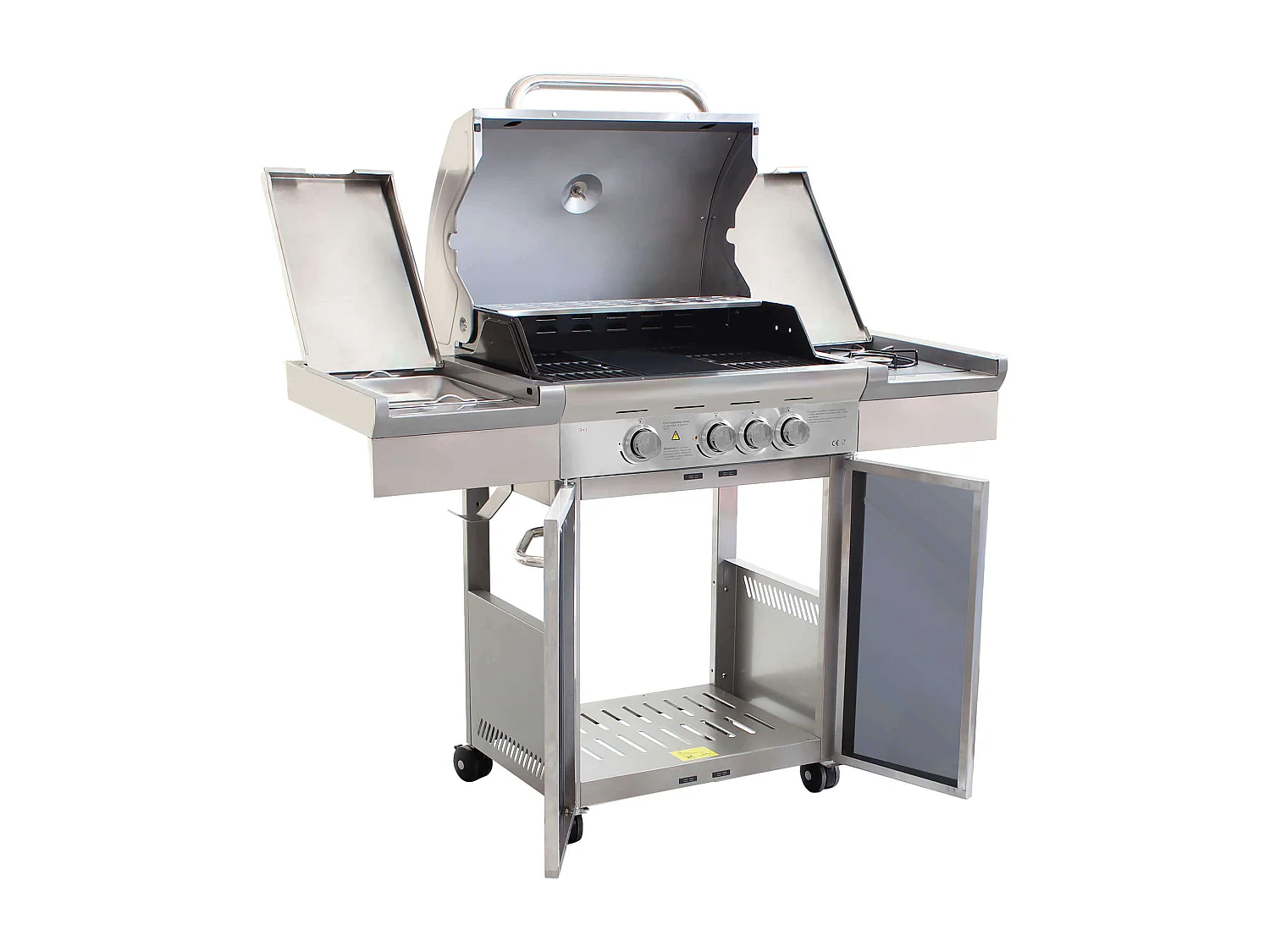 MilaniHome.it - Barbecue A Gas In Acciaio Inox 3 Fuochi + 1 Laterale, Con Piastra E Griglia In Ghisa Per Esterno Giardino Portico Terrazzodi coloreGrigio