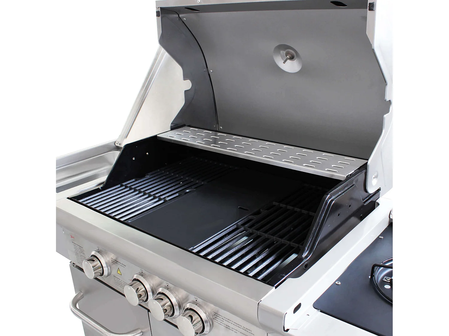 MilaniHome.it - Barbecue A Gas In Acciaio Inox 3 Fuochi + 1 Laterale, Con Piastra E Griglia In Ghisa Per Esterno Giardino Portico Terrazzodi coloreGrigio