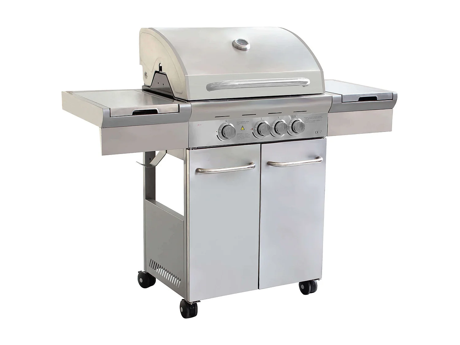 MilaniHome.it - Barbecue A Gas In Acciaio Inox 3 Fuochi + 1 Laterale, Con Piastra E Griglia In Ghisa Per Esterno Giardino Portico Terrazzodi coloreGrigio