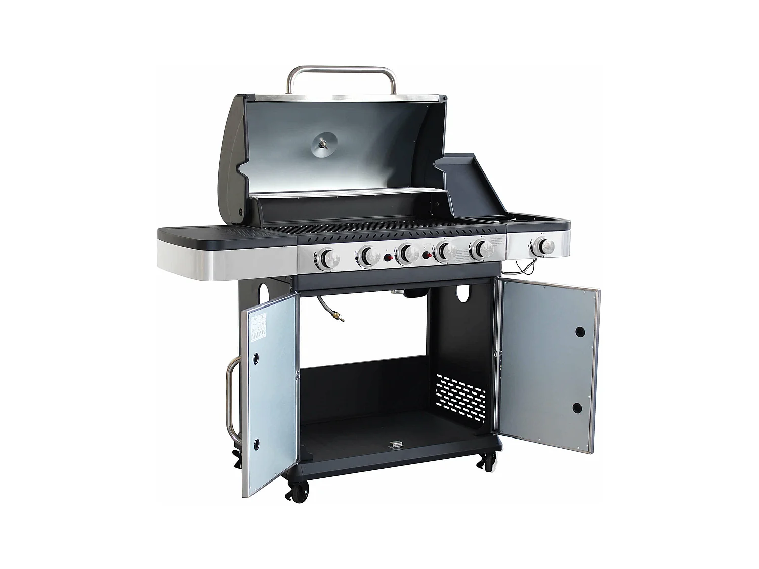 MilaniHome.it - Barbecue A Gas In Acciaio Inox 5 Fuochi + 1 Laterale Per Esterno Giardino, Portico, Terrazzodi coloreGrigio