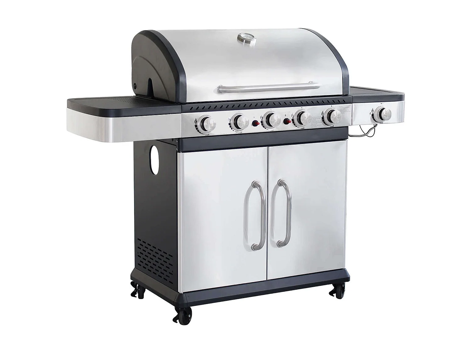 MilaniHome.it - Barbecue A Gas In Acciaio Inox 5 Fuochi + 1 Laterale Per Esterno Giardino, Portico, Terrazzodi coloreGrigio