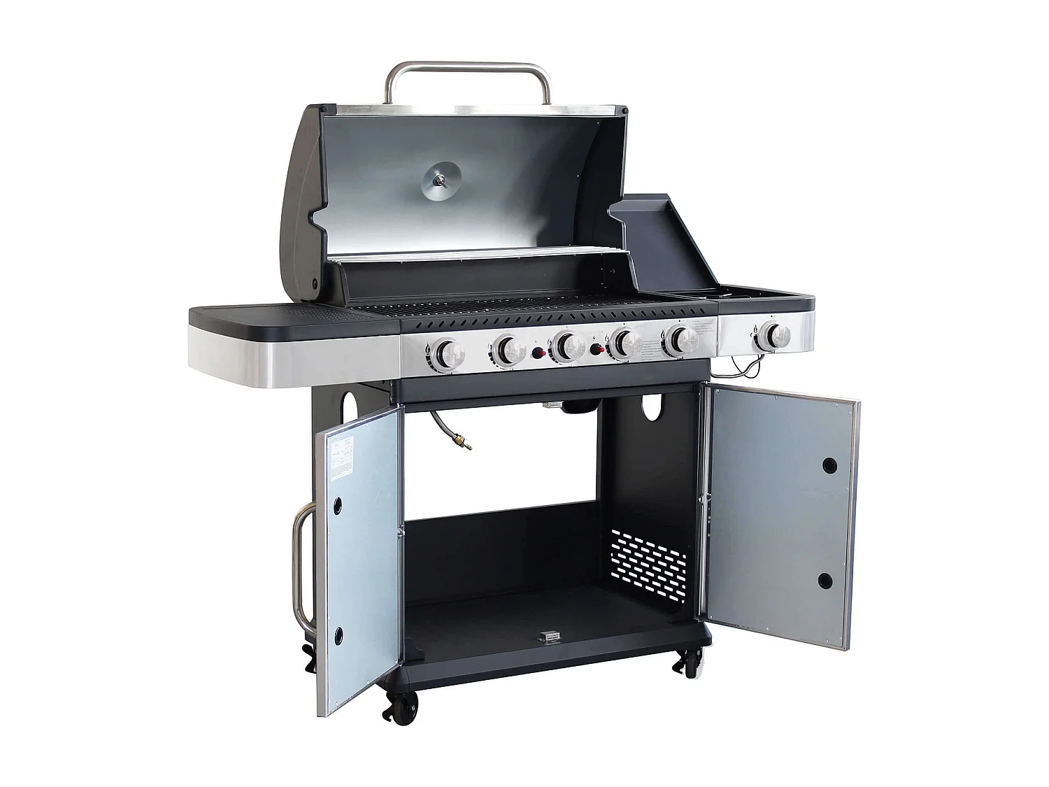 MilaniHome.it - Barbecue A Gas In Acciaio Inox 5 Fuochi + 1 Laterale Per Esterno Giardino, Portico, Terrazzodi coloreGrigio