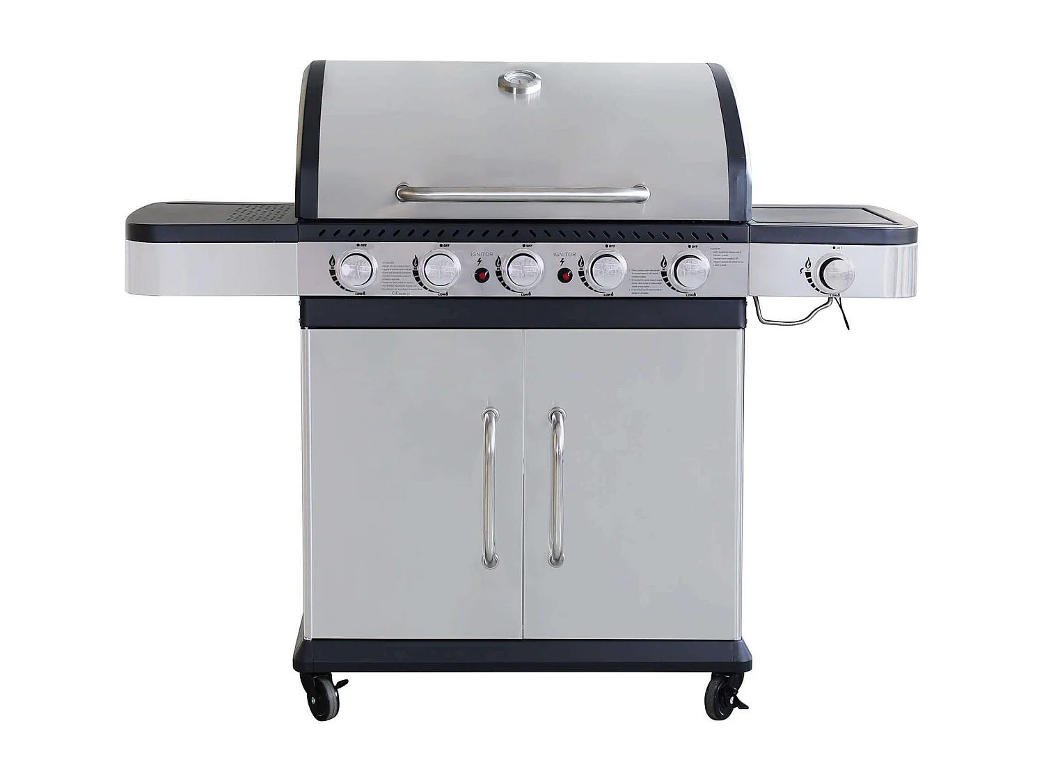 MilaniHome.it - Barbecue A Gas In Acciaio Inox 5 Fuochi + 1 Laterale Per Esterno Giardino, Portico, Terrazzodi coloreGrigio