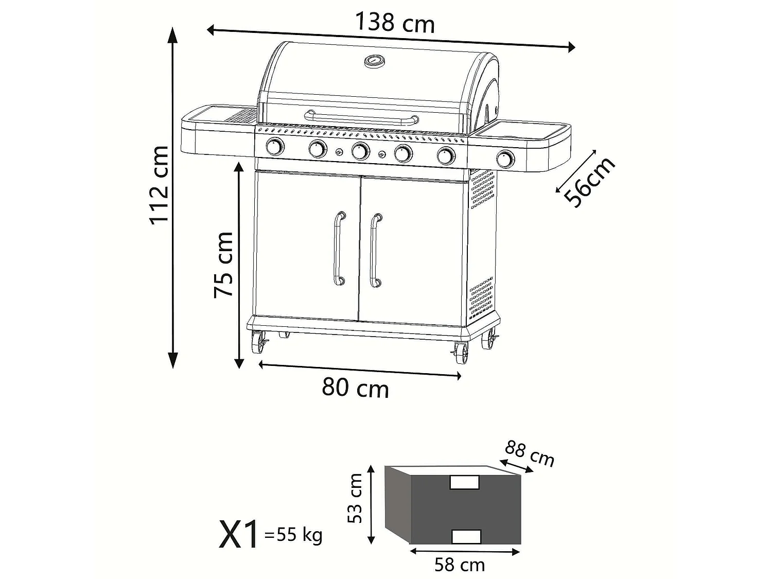 MilaniHome.it - Barbecue A Gas In Acciaio Inox 5 Fuochi + 1 Laterale Per Esterno Giardino, Portico, Terrazzodi coloreGrigio