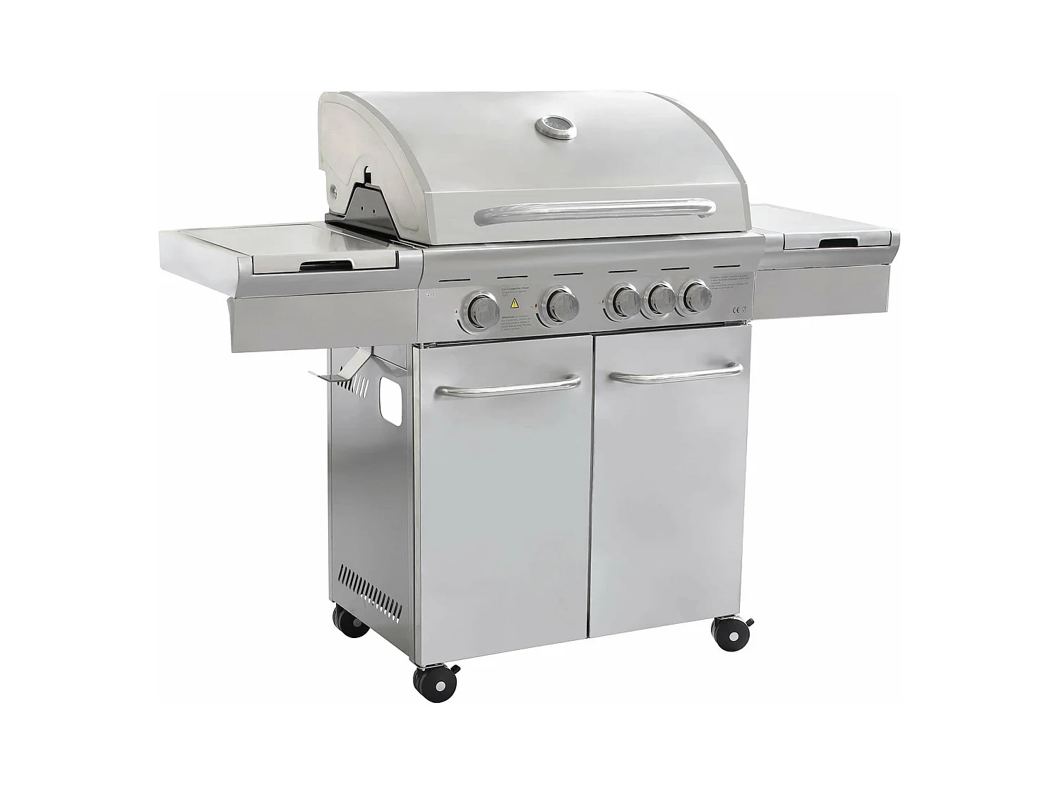 MilaniHome.it - Barbecue A Gas In Acciaio Inox 4 Fuochi + 1 Laterale, Con Piastra E Griglia In Ghisa Per Esterno Giardino Portico Terrazzodi coloreGrigio