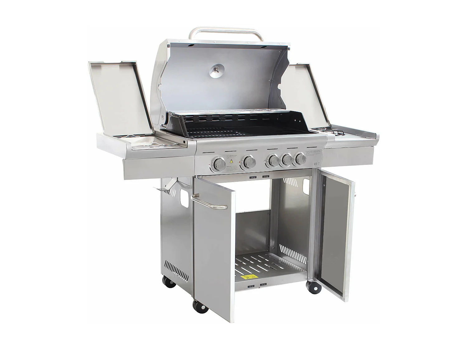 MilaniHome.it - Barbecue A Gas In Acciaio Inox 4 Fuochi + 1 Laterale, Con Piastra E Griglia In Ghisa Per Esterno Giardino Portico Terrazzodi coloreGrigio