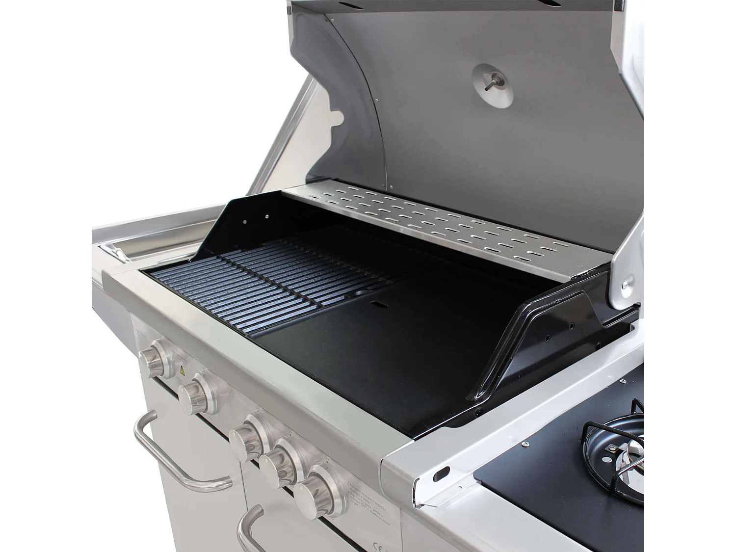 MilaniHome.it - Barbecue A Gas In Acciaio Inox 4 Fuochi + 1 Laterale, Con Piastra E Griglia In Ghisa Per Esterno Giardino Portico Terrazzodi coloreGrigio