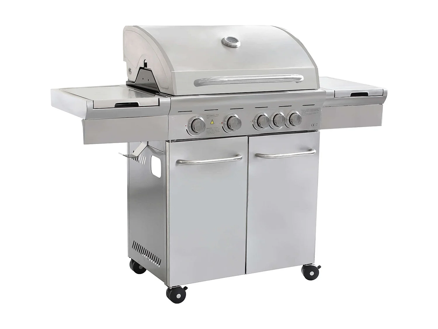 MilaniHome.it - Barbecue A Gas In Acciaio Inox 4 Fuochi + 1 Laterale, Con Piastra E Griglia In Ghisa Per Esterno Giardino Portico Terrazzodi coloreGrigio