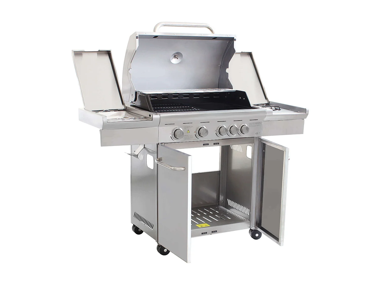 MilaniHome.it - Barbecue A Gas In Acciaio Inox 4 Fuochi + 1 Laterale, Con Piastra E Griglia In Ghisa Per Esterno Giardino Portico Terrazzodi coloreGrigio