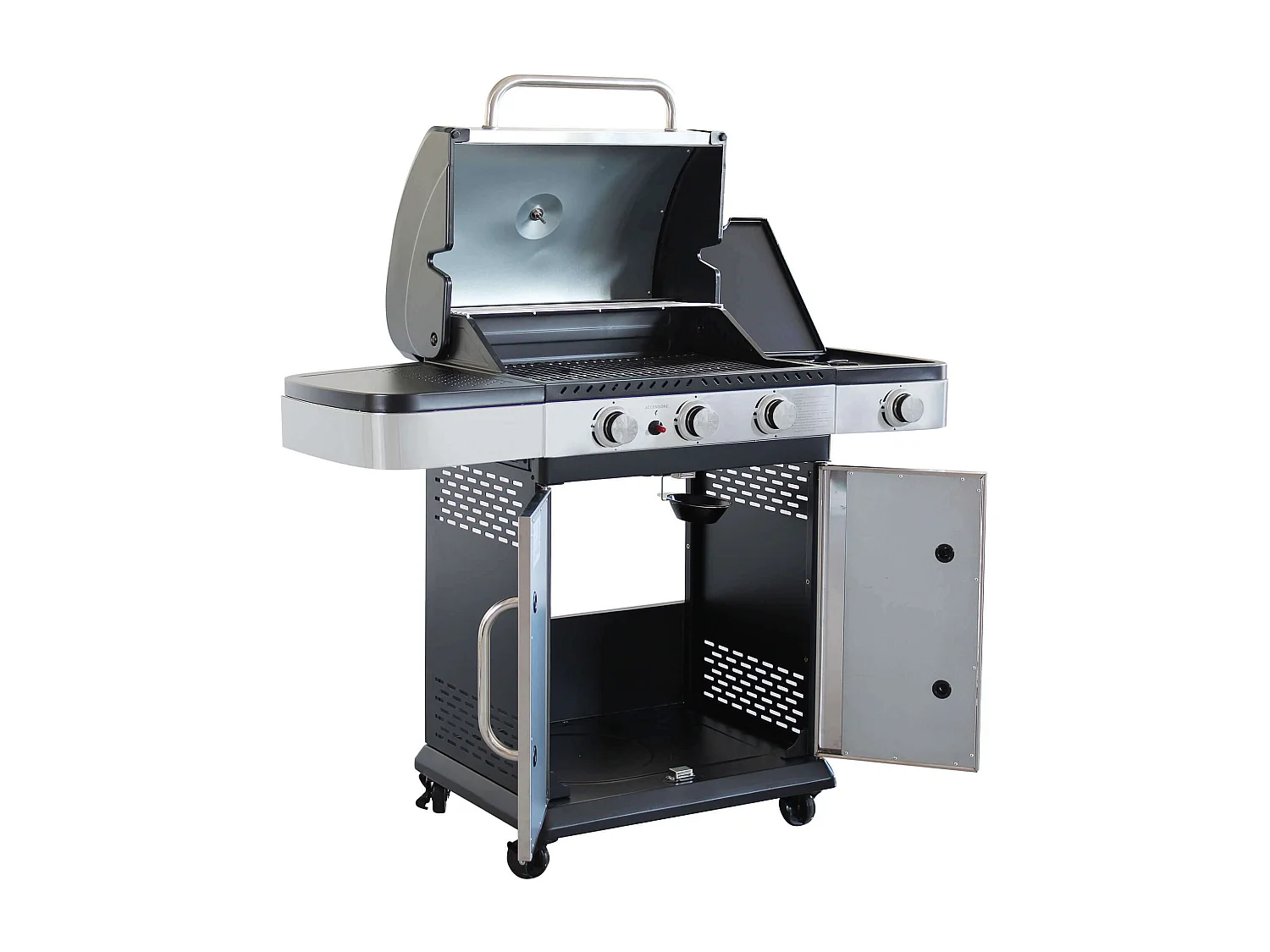 MilaniHome.it - Barbecue A Gas In Acciaio Inox 3 Fuochi + 1 Laterale Per Esterno Giardino, Portico, Terrazzodi coloreGrigio