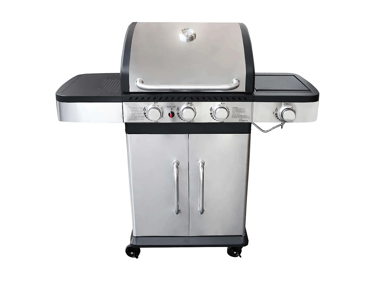 MilaniHome.it - Barbecue A Gas In Acciaio Inox 3 Fuochi + 1 Laterale Per Esterno Giardino, Portico, Terrazzodi coloreGrigio