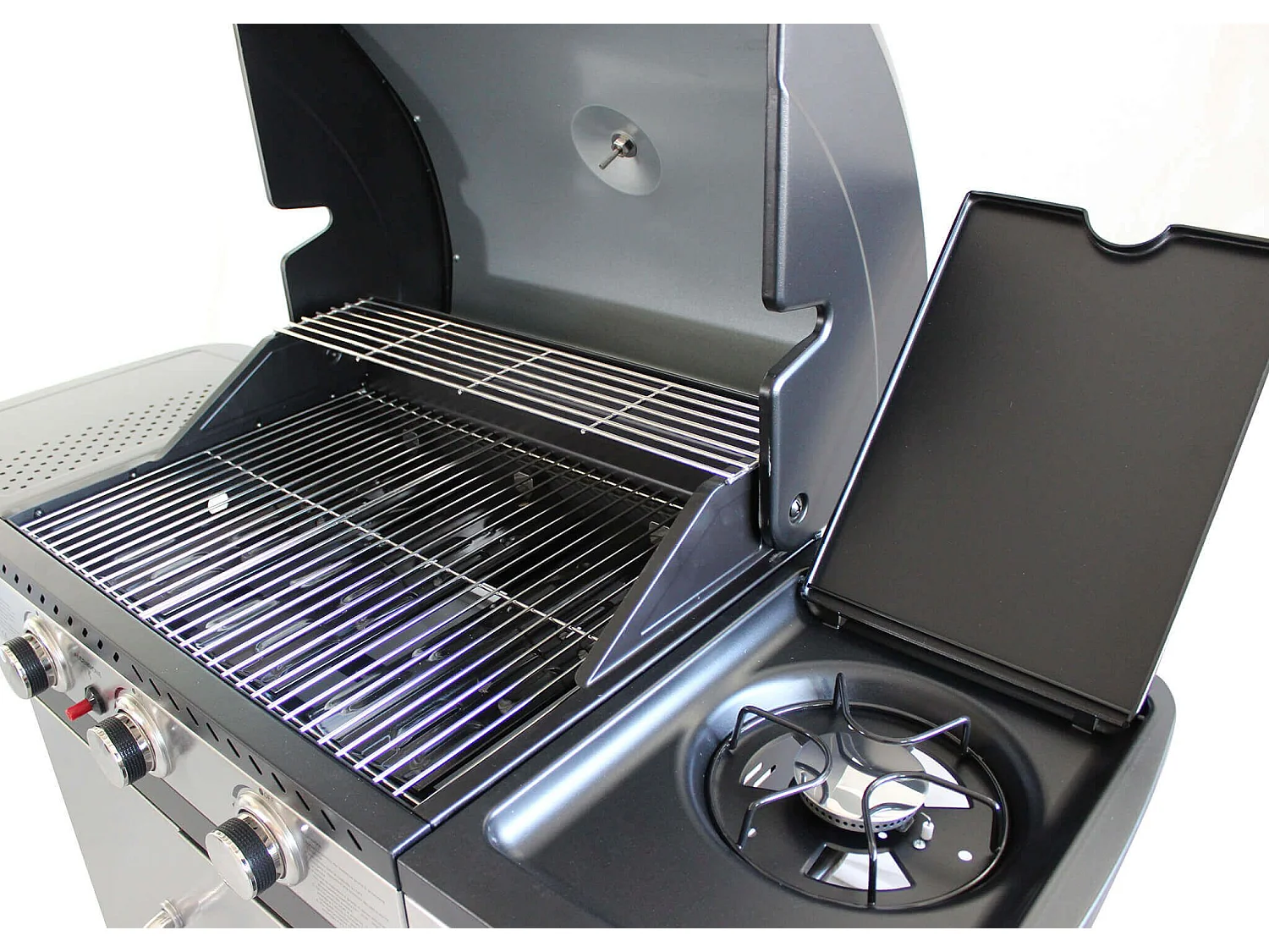 MilaniHome.it - Barbecue A Gas In Acciaio Inox 3 Fuochi + 1 Laterale Per Esterno Giardino, Portico, Terrazzodi coloreGrigio