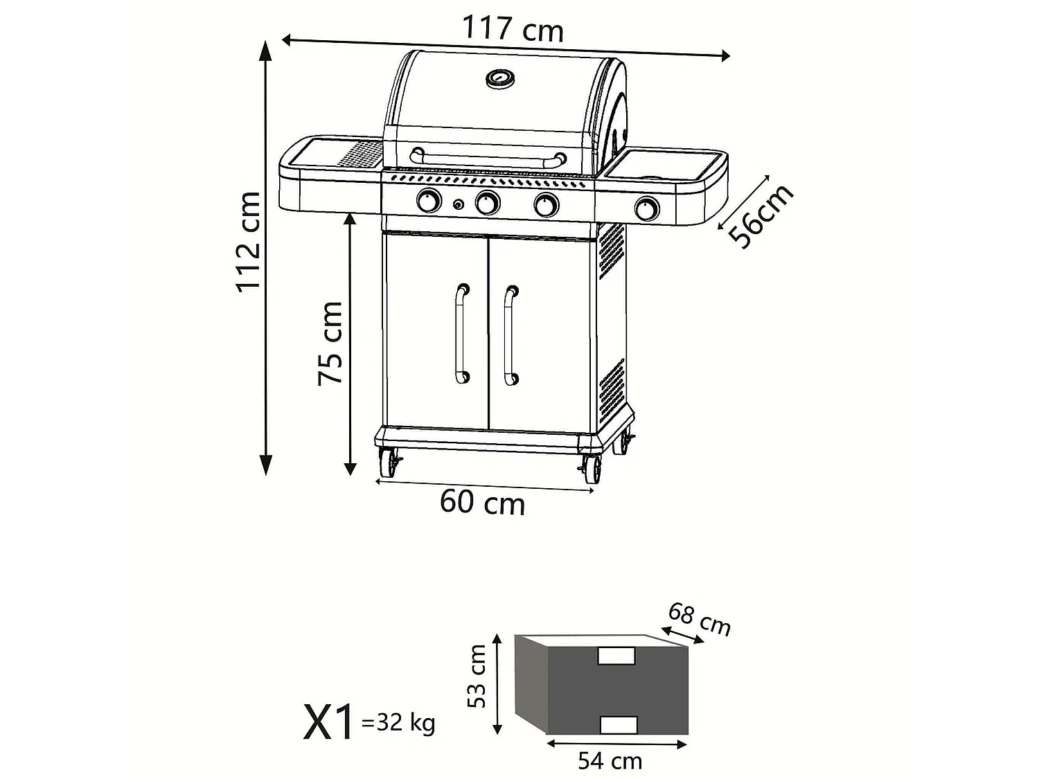 MilaniHome.it - Barbecue A Gas In Acciaio Inox 3 Fuochi + 1 Laterale Per Esterno Giardino, Portico, Terrazzodi coloreGrigio