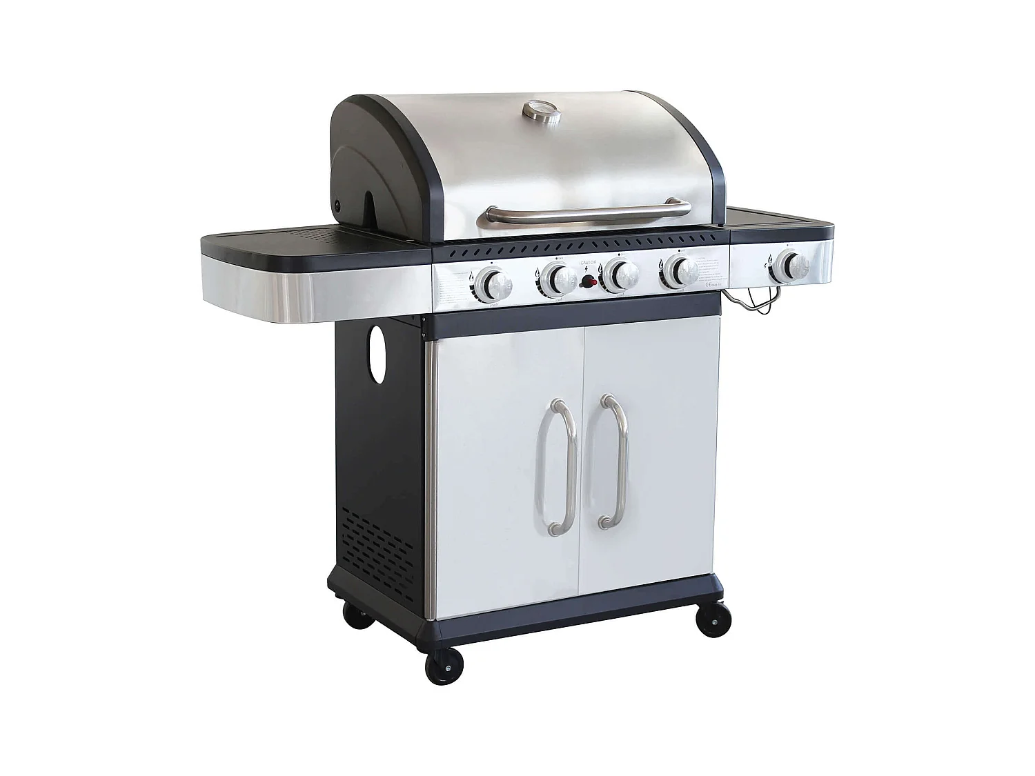 MilaniHome.it - Barbecue A Gas In Acciaio Inox 4 Fuochi + 1 Laterale Per Esterno Giardino, Portico, Terrazzodi coloreGrigio