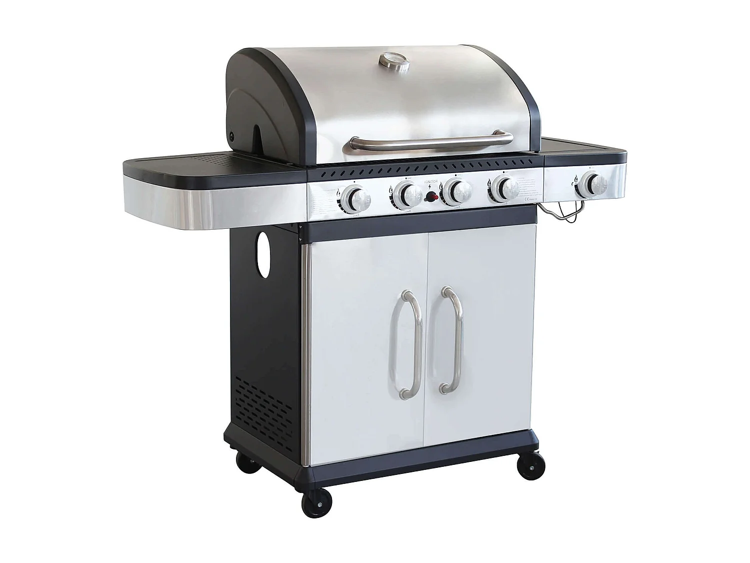 MilaniHome.it - Barbecue A Gas In Acciaio Inox 4 Fuochi + 1 Laterale Per Esterno Giardino, Portico, Terrazzodi coloreGrigio