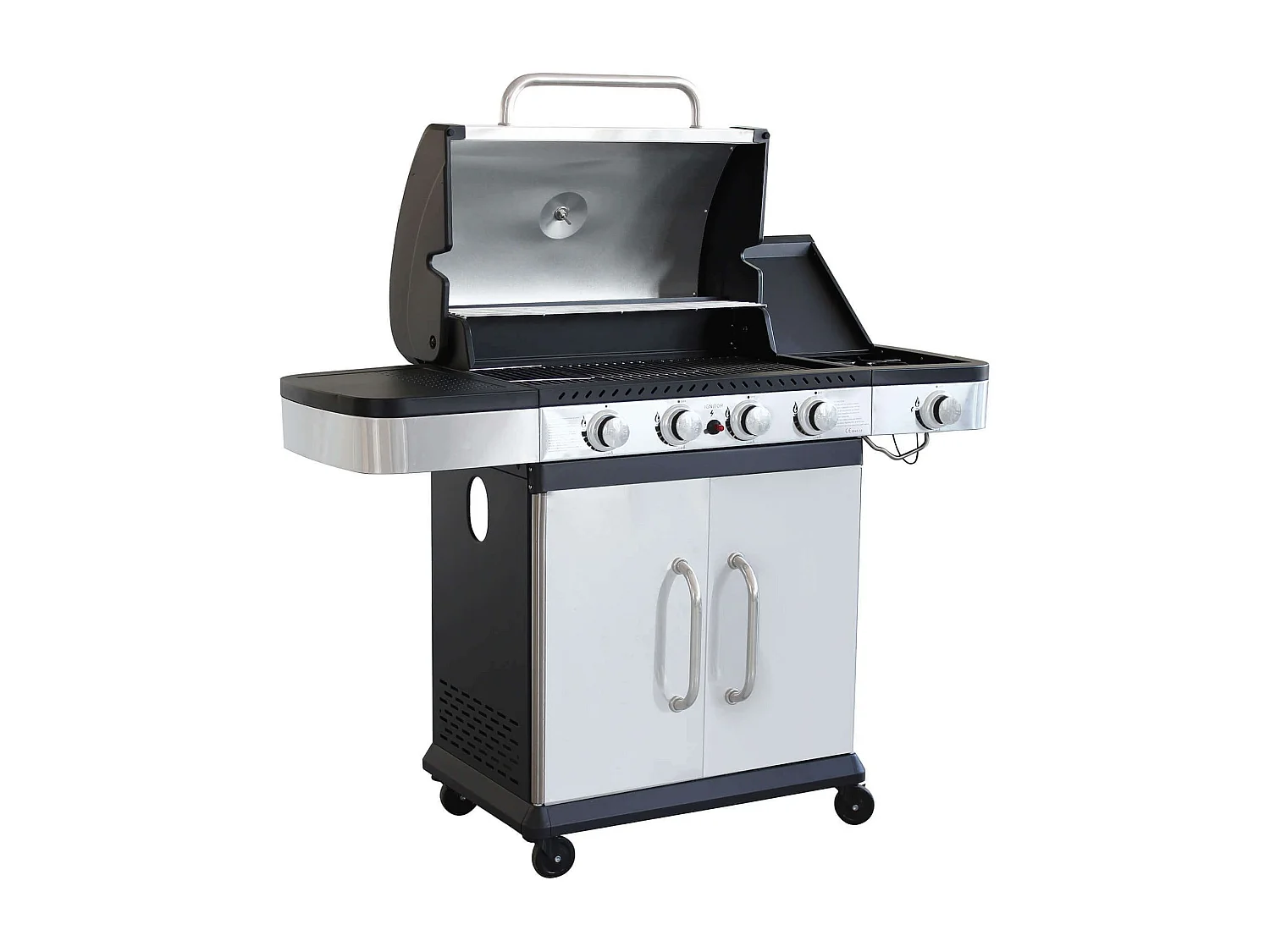 MilaniHome.it - Barbecue A Gas In Acciaio Inox 4 Fuochi + 1 Laterale Per Esterno Giardino, Portico, Terrazzodi coloreGrigio