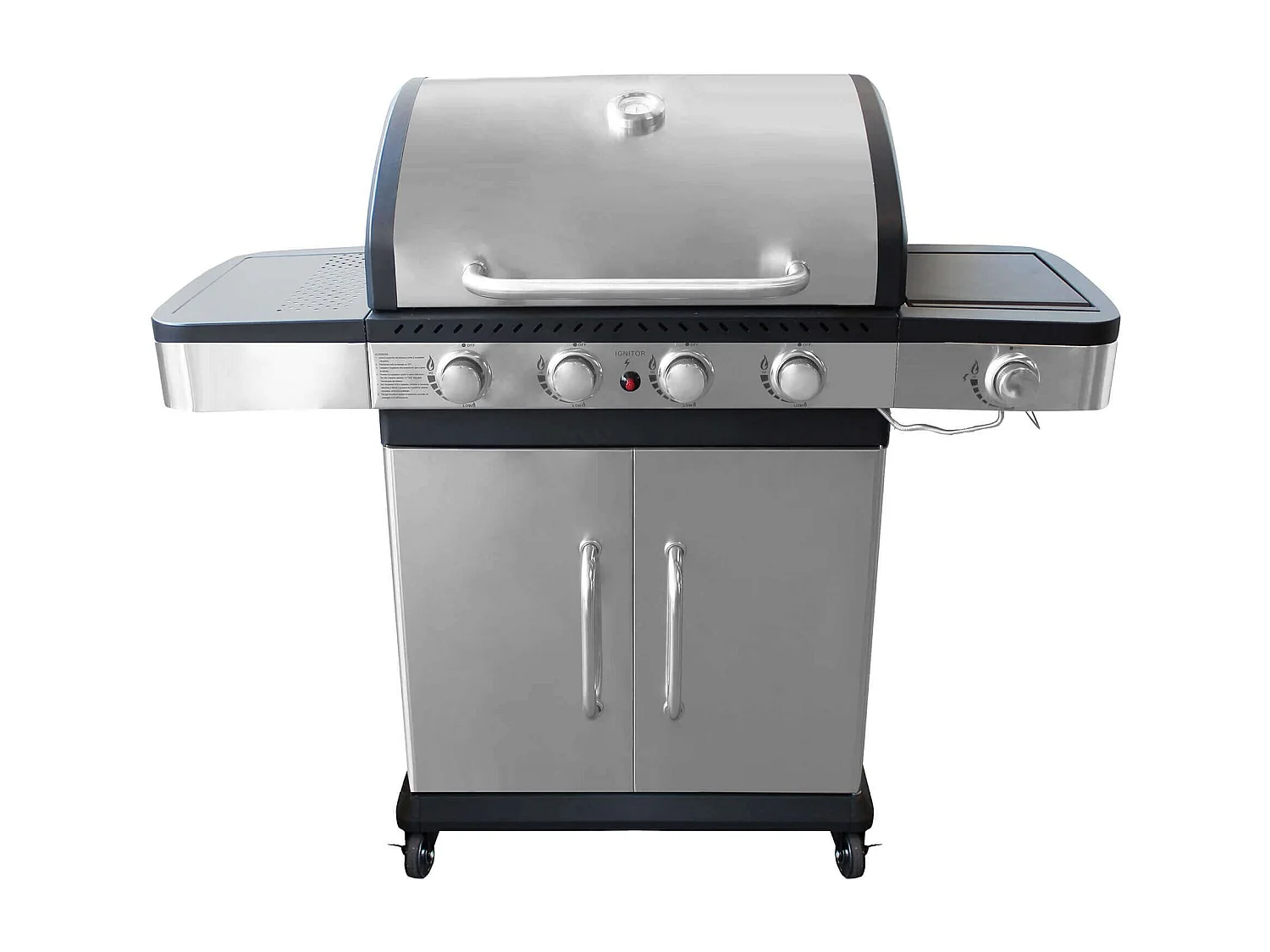 MilaniHome.it - Barbecue A Gas In Acciaio Inox 4 Fuochi + 1 Laterale Per Esterno Giardino, Portico, Terrazzodi coloreGrigio