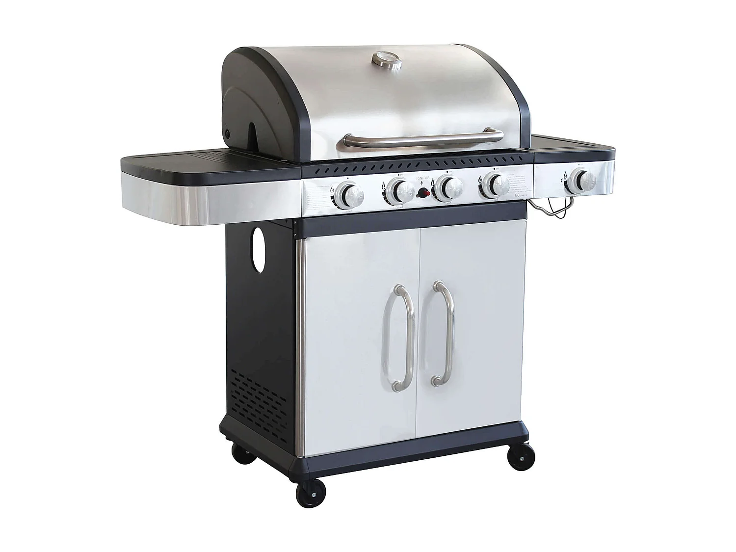 MilaniHome.it - Barbecue A Gas In Acciaio Inox 4 Fuochi + 1 Laterale Per Esterno Giardino, Portico, Terrazzodi coloreGrigio