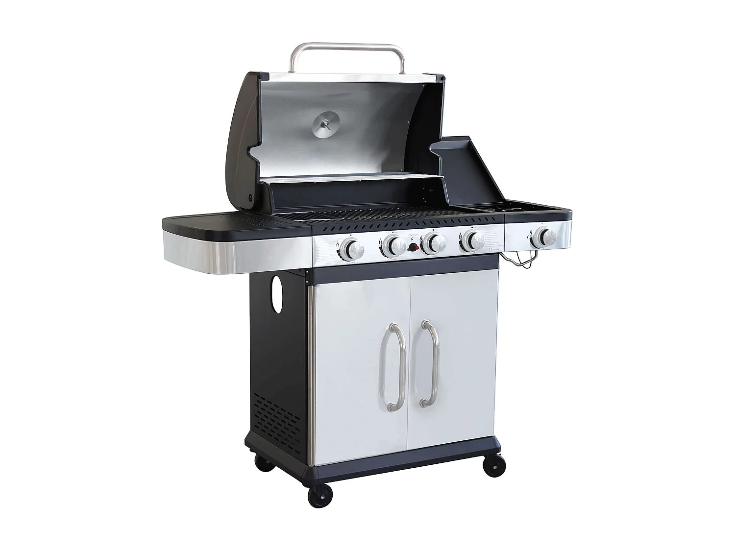 MilaniHome.it - Barbecue A Gas In Acciaio Inox 4 Fuochi + 1 Laterale Per Esterno Giardino, Portico, Terrazzodi coloreGrigio