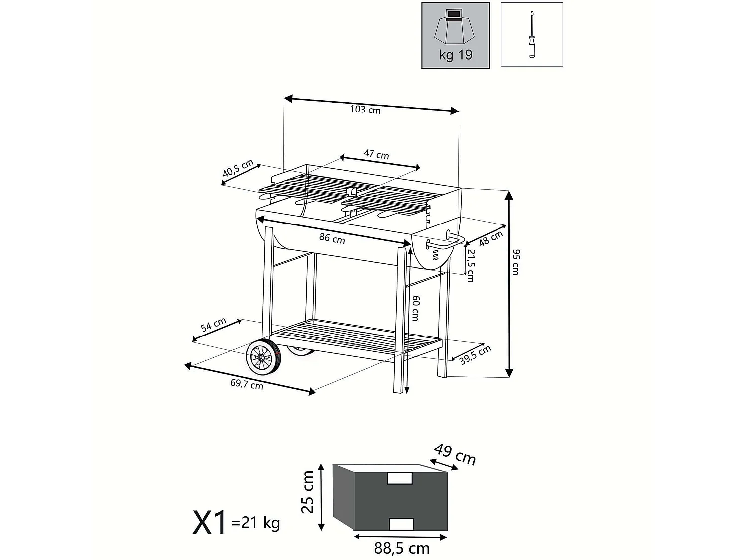 MilaniHome.it - Barbecue a carbonella con ruote da campeggio grigliata di design americanodi coloreNero