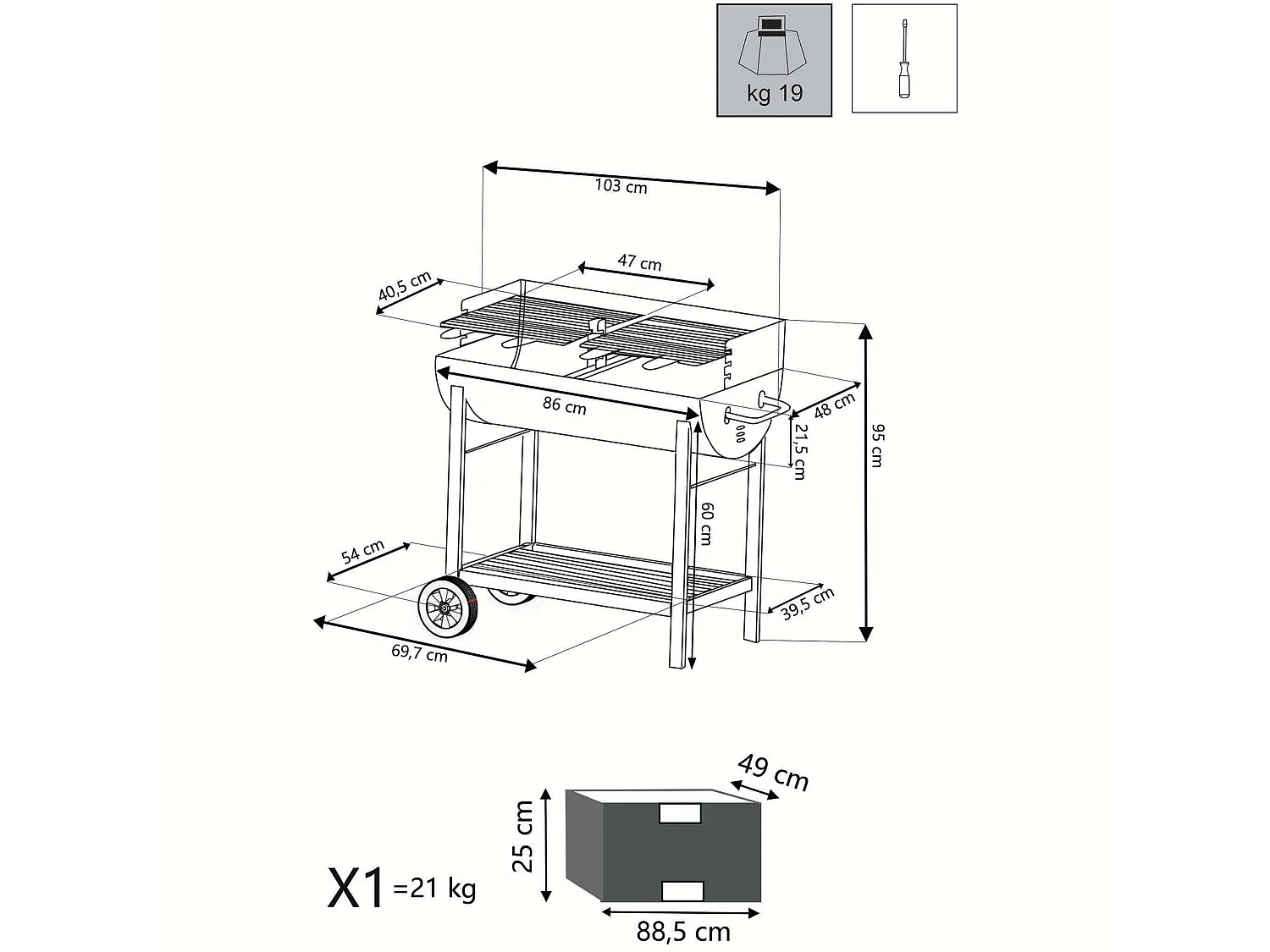 MilaniHome.it - Barbecue a carbonella con ruote da campeggio grigliata di design americanodi coloreNero