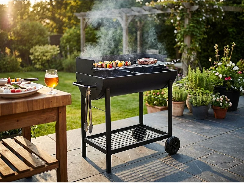 MilaniHome.it - Barbecue a carbonella con ruote da campeggio grigliata di design americanodi coloreNero