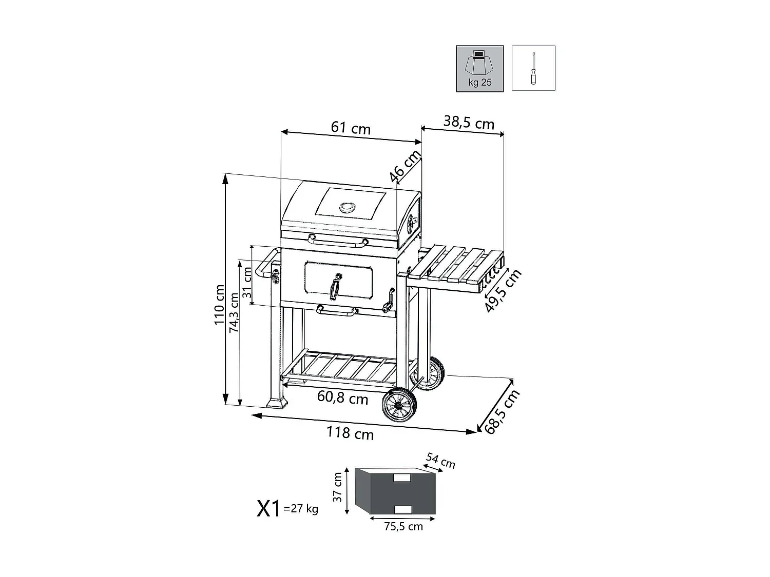 MilaniHome.it - Barbecue Carbonella Per Esterno Giardino, Portico, Terrazzo, Campeggiodi coloreAntracite