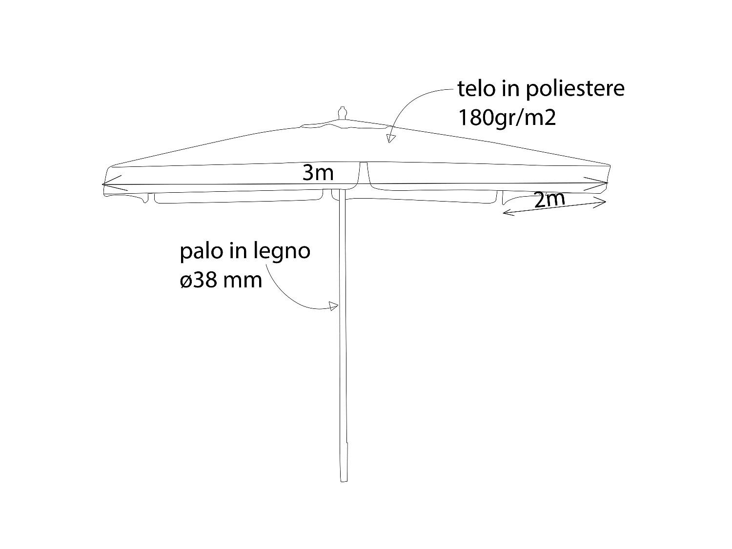 MilaniHome.it - Ombrellone Da Giardino 2x3 Palo Centrale In Legno Telo Bianco Per Esterno Ristorante Gelateria Bar Hotel Albergodi coloreEcrù