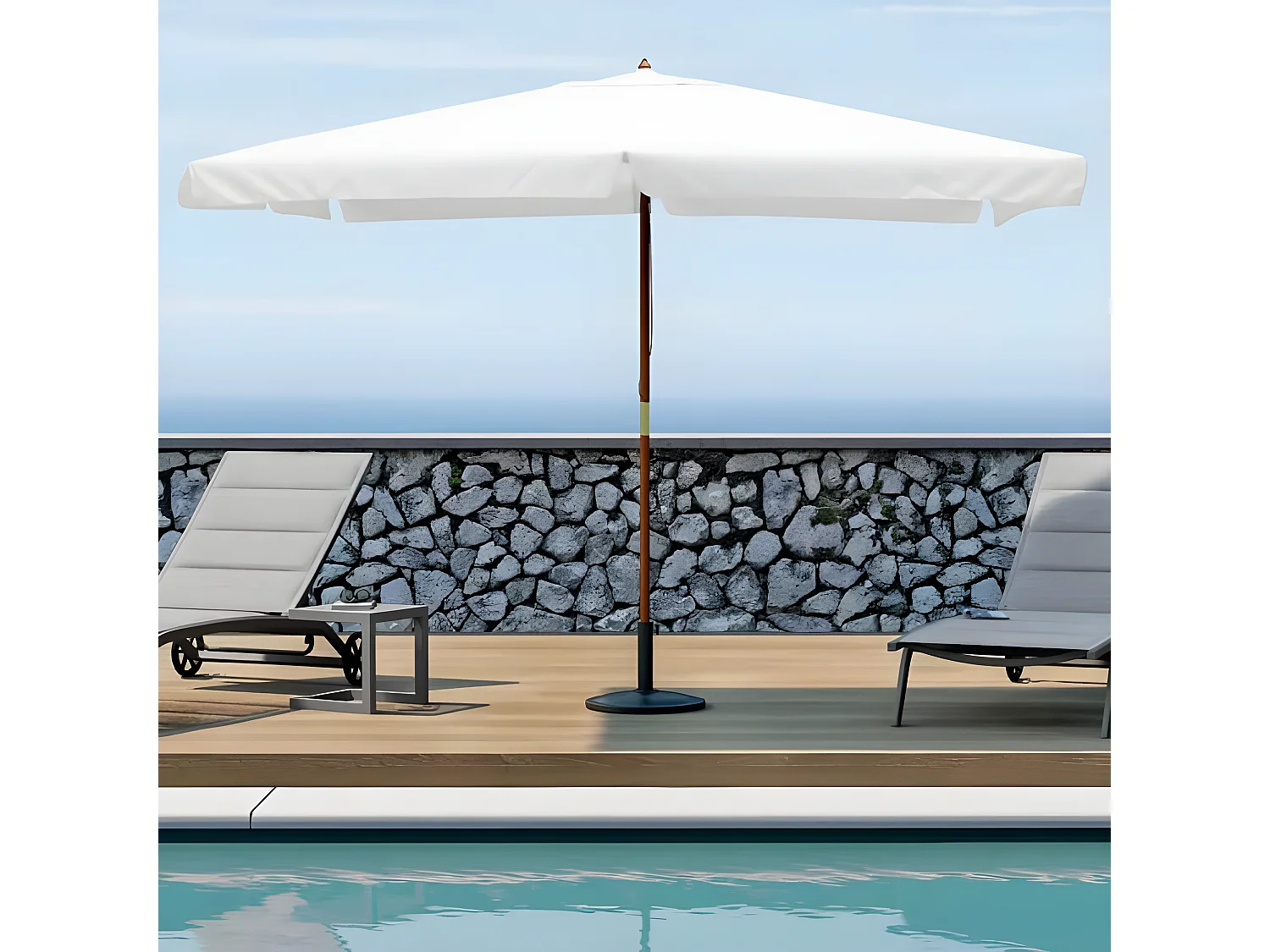 MilaniHome.it - Ombrellone Da Giardino 3x4 Palo Centrale In Legno Telo Bianco Per Esterno Ristorante Gelateria Bar Hotel Albergodi coloreBianco