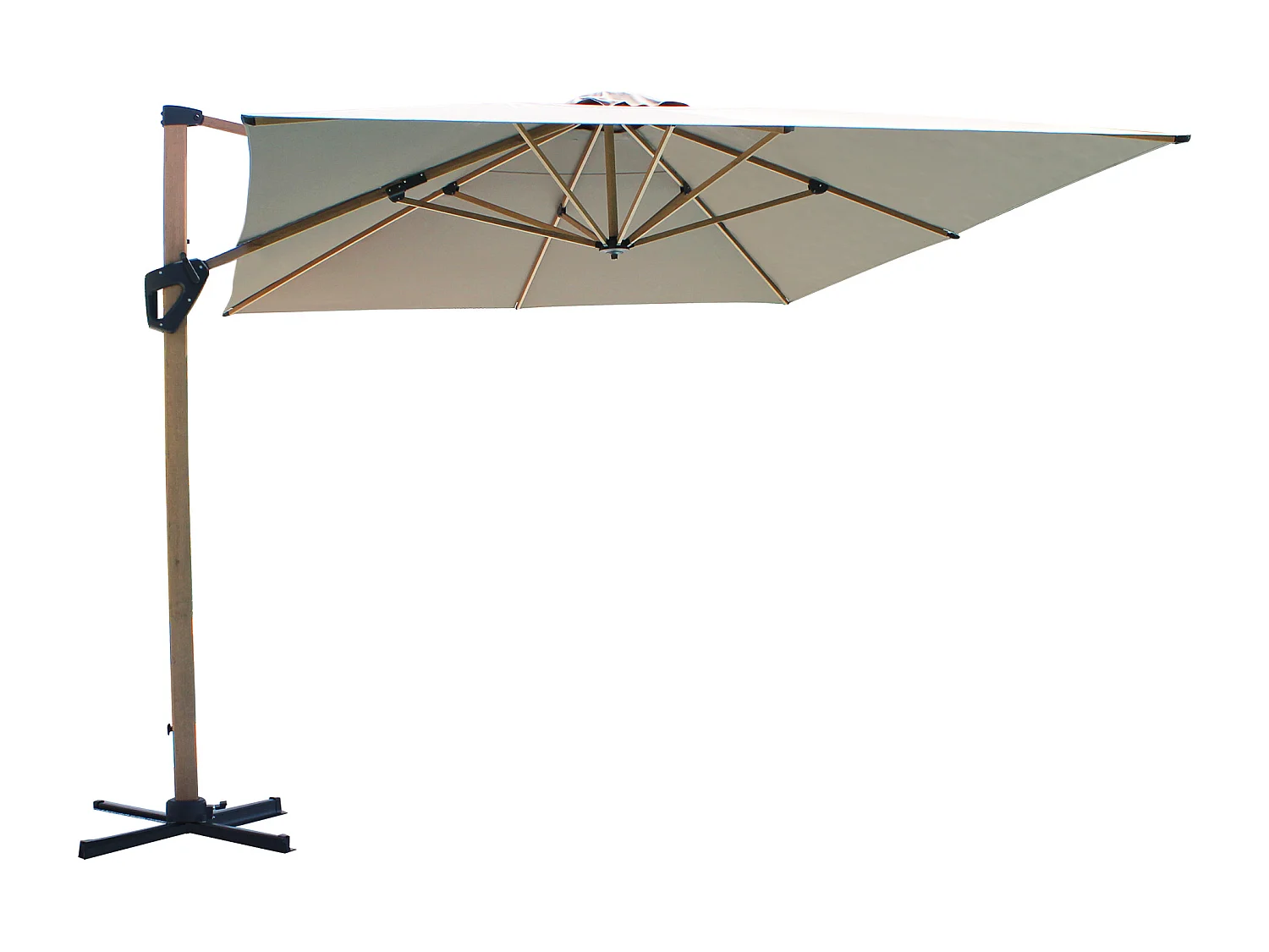 MilaniHome.it - Ombrellone da giardino decentrato con palo effetto legno di design per esterno giardino cm 395 l x 295 p x 265 hdi coloreTaupe