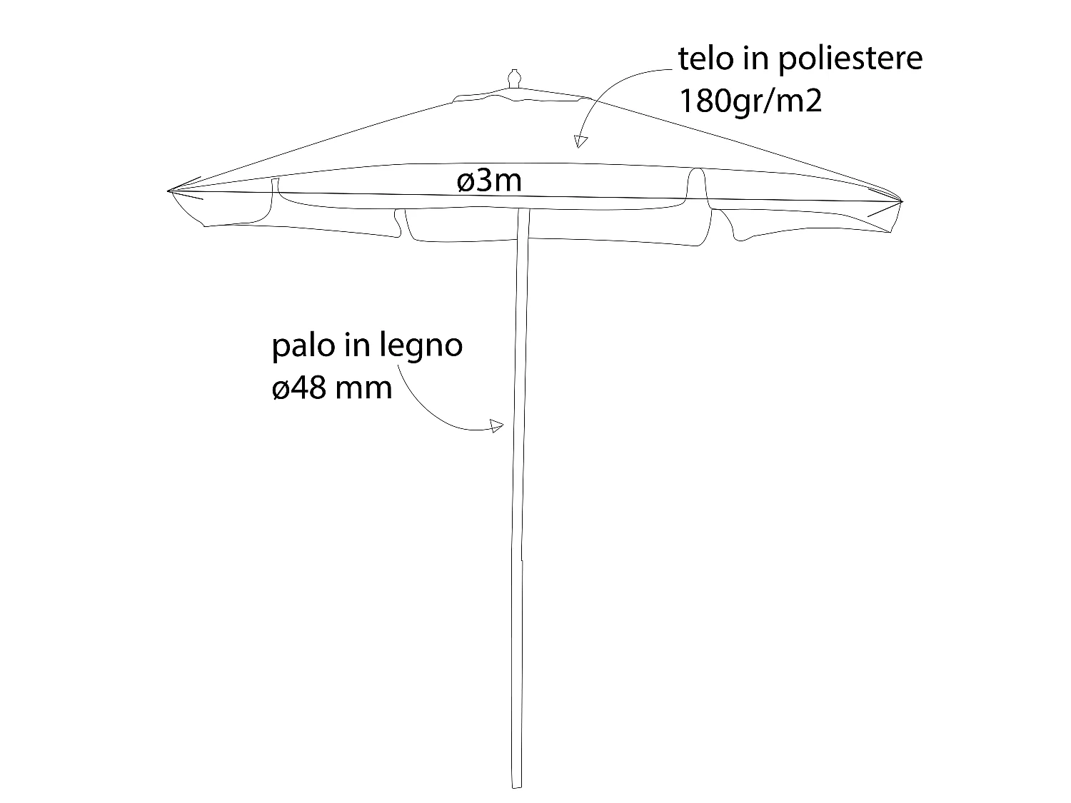 MilaniHome.it - Ombrellone Da Giardino ¸ 3 Palo Centrale In Legnodi coloreEcrù