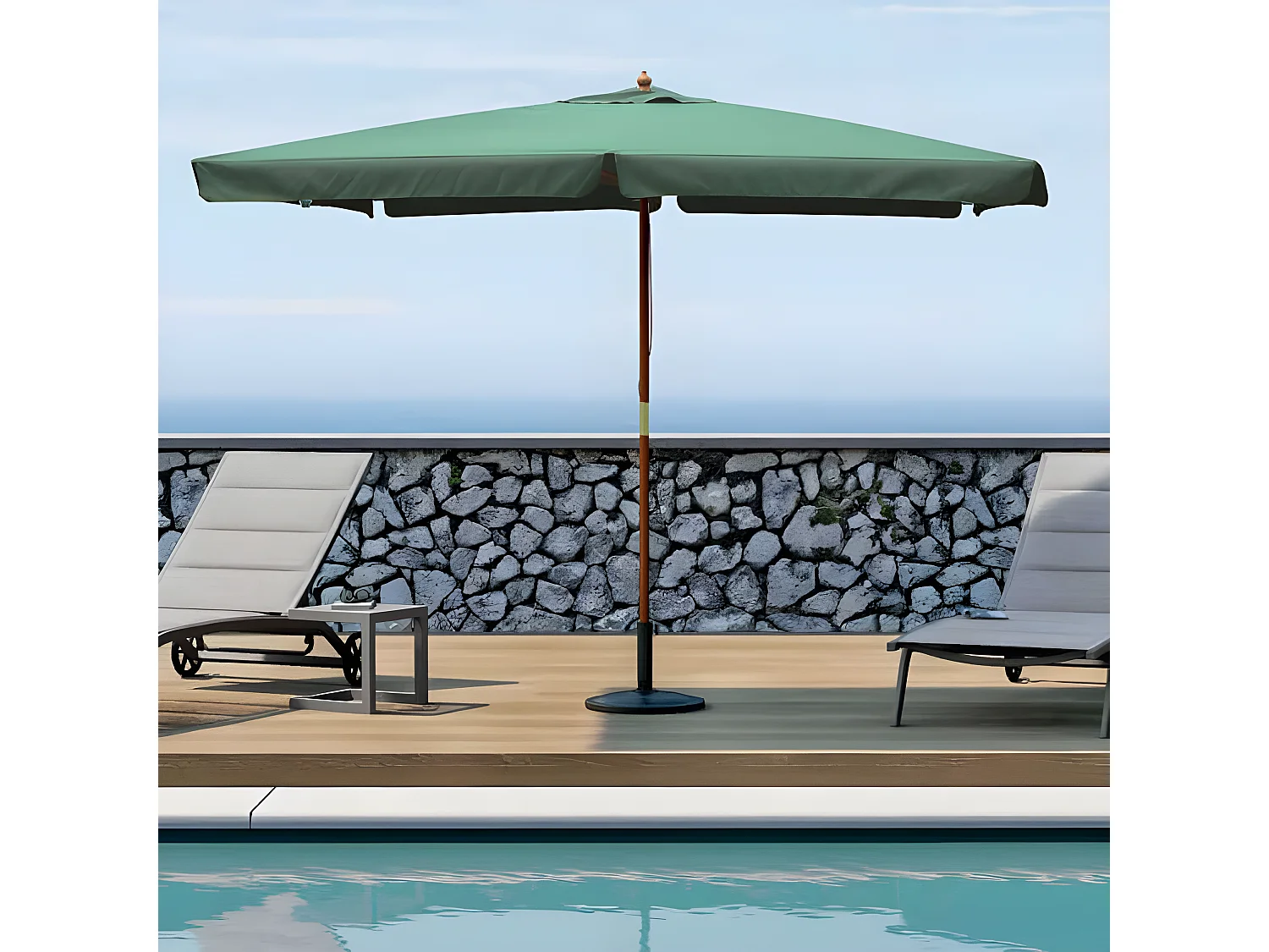 MilaniHome.it - Ombrellone Da Giardino 3x4 Palo Centrale In Legno Telo Verde Scuro Per Esterno Ristorante Gelateria Bar Hotel Albergodi coloreVerde