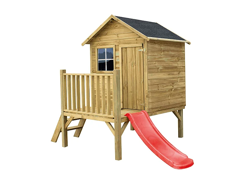 MilaniHome.it - Casetta per bambini da giardino per esterno in legno con scale e scivolo cm 174 x 155 x 212 hdi coloreMarrone